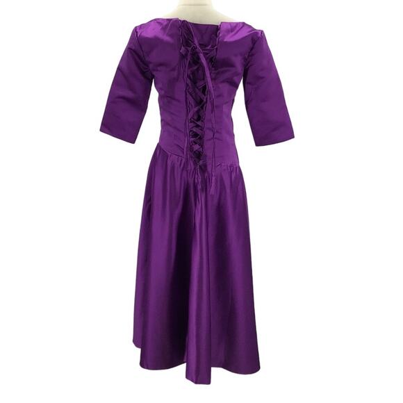 FORMAL 10 M purple pleated half sleeve vneck lace up party midi dress NEW B105 - Picture 2 of 7